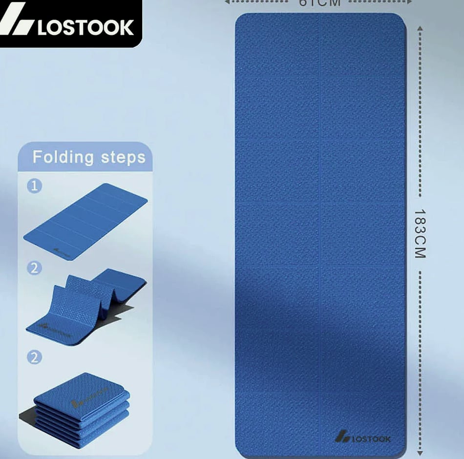 Lostook 4mm TPE Foldable Yoga Mat 183x61cm for Travel — size comparison