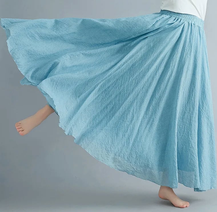 28-Color Mori Girl Cotton Linen A-line Long Skirt — parts overview