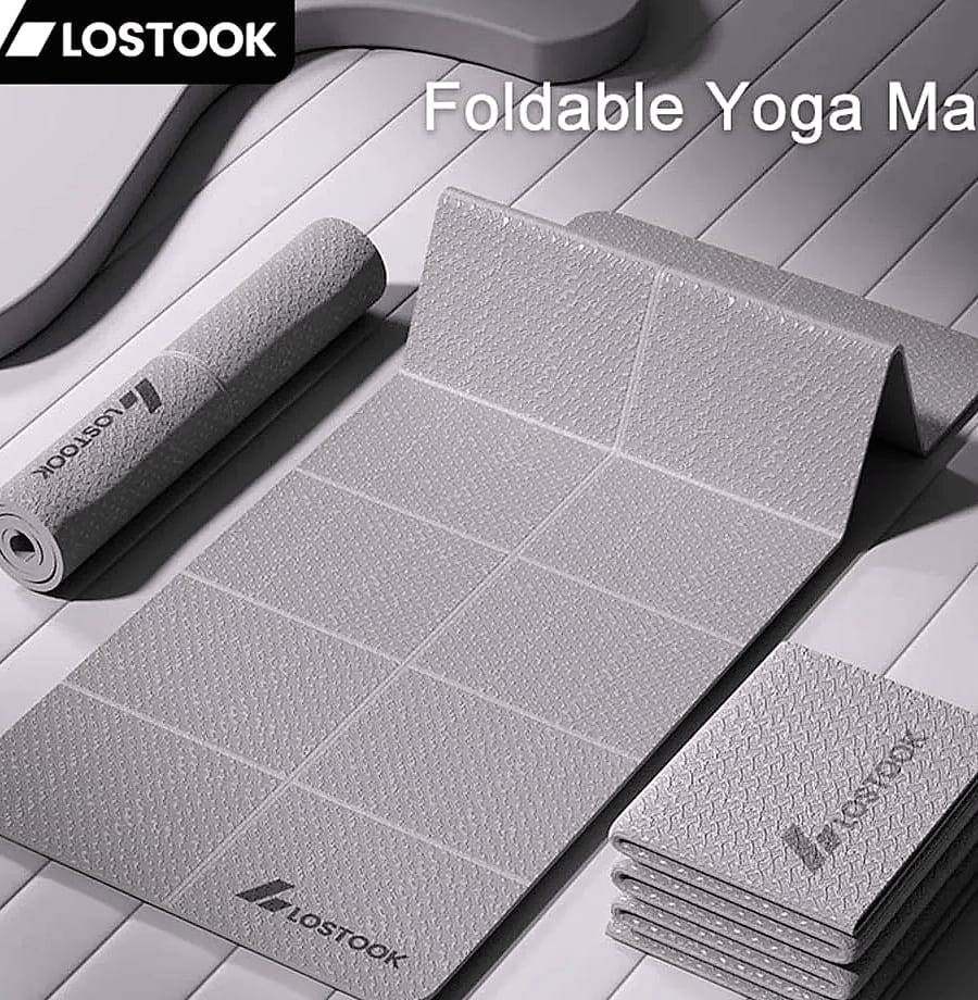 Lostook 4mm TPE Foldable Yoga Mat 183x61cm for Travel — feature highlights