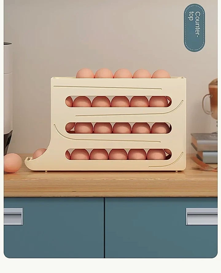 AHTOSKA 4-Layer Automatic Egg Dispenser Fridge Organizer — feature highlights