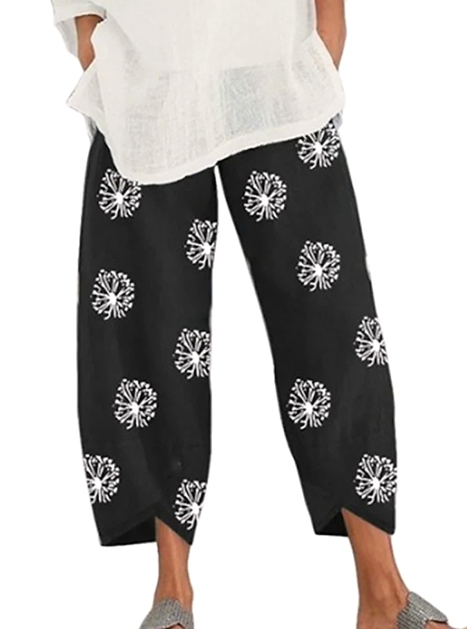 INSTYLISH Women Cotton Linen Harem Pants Wide Leg — close-up details
