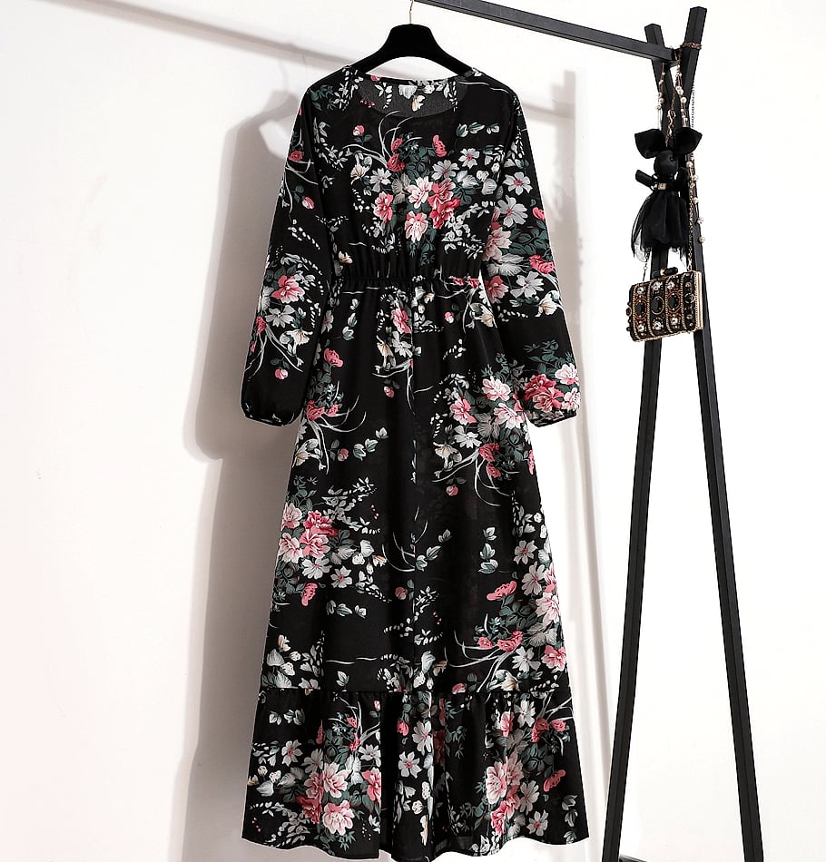 XIBUSANA Women's Floral Maxi Dress Full Sleeve Casual — close-up details