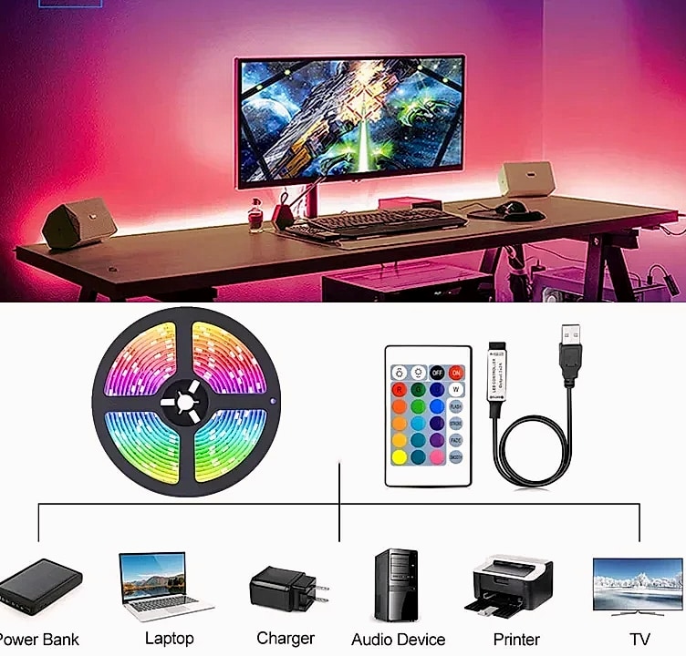 Adiodo USB LED Strip Lights 5050 RGB App Control — close-up details
