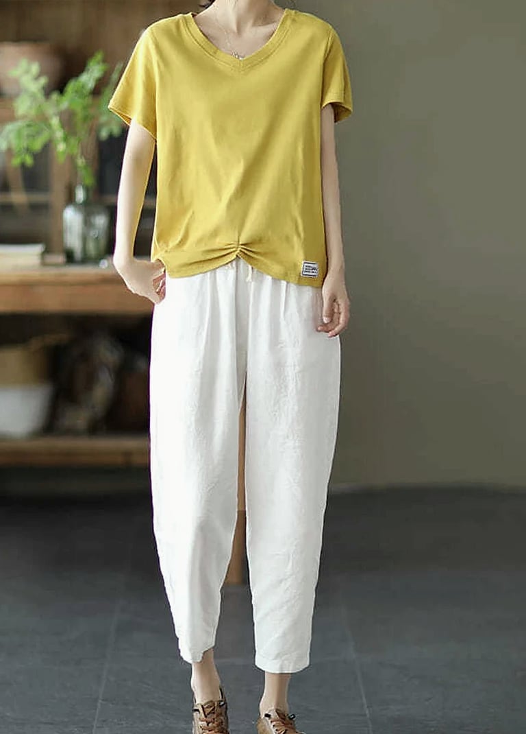 XPQBB Women's Cotton Linen Harem Pants High Waist — side view