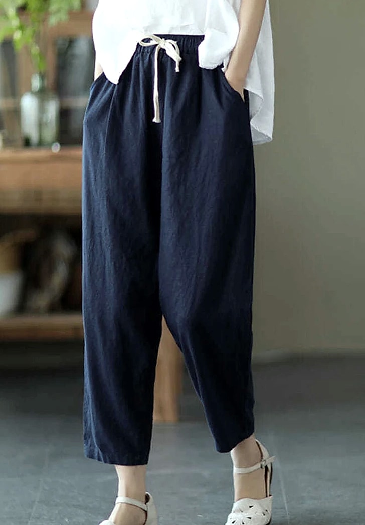 XPQBB Women's Cotton Linen Harem Pants High Waist — package contents