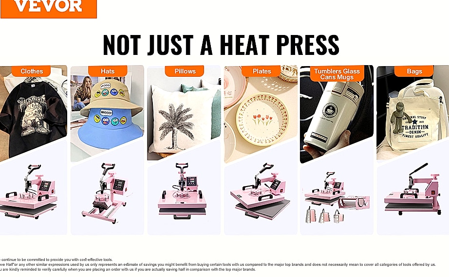 SucceBuy 12 x 15 inch Heat Press Machine with 8 Attachments — package contents