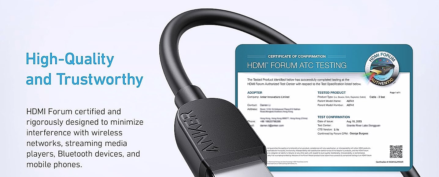 Anker HDMI Cable 8K@60Hz Ultra High-Speed 48 Gbps 6FT — feature highlights