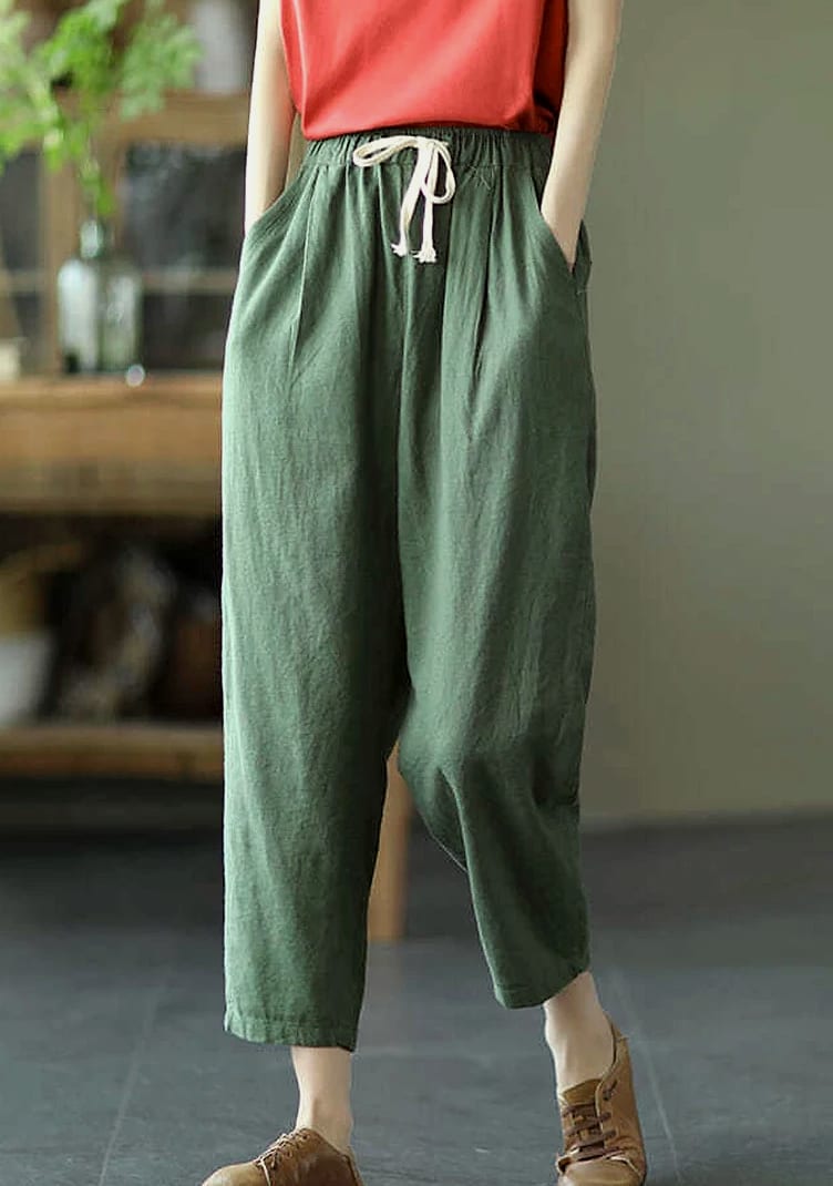 XPQBB Women's Cotton Linen Harem Pants High Waist — scale reference