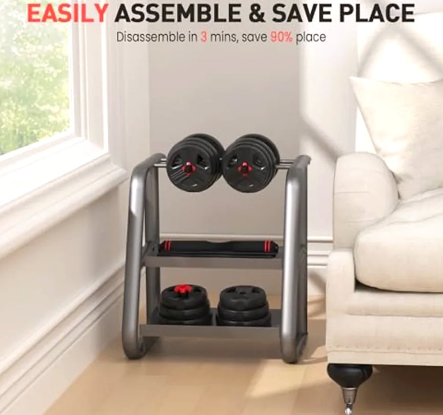YAO HUI HUANG 20lb Adjustable Dumbbell Set with 3-in-1 — side view