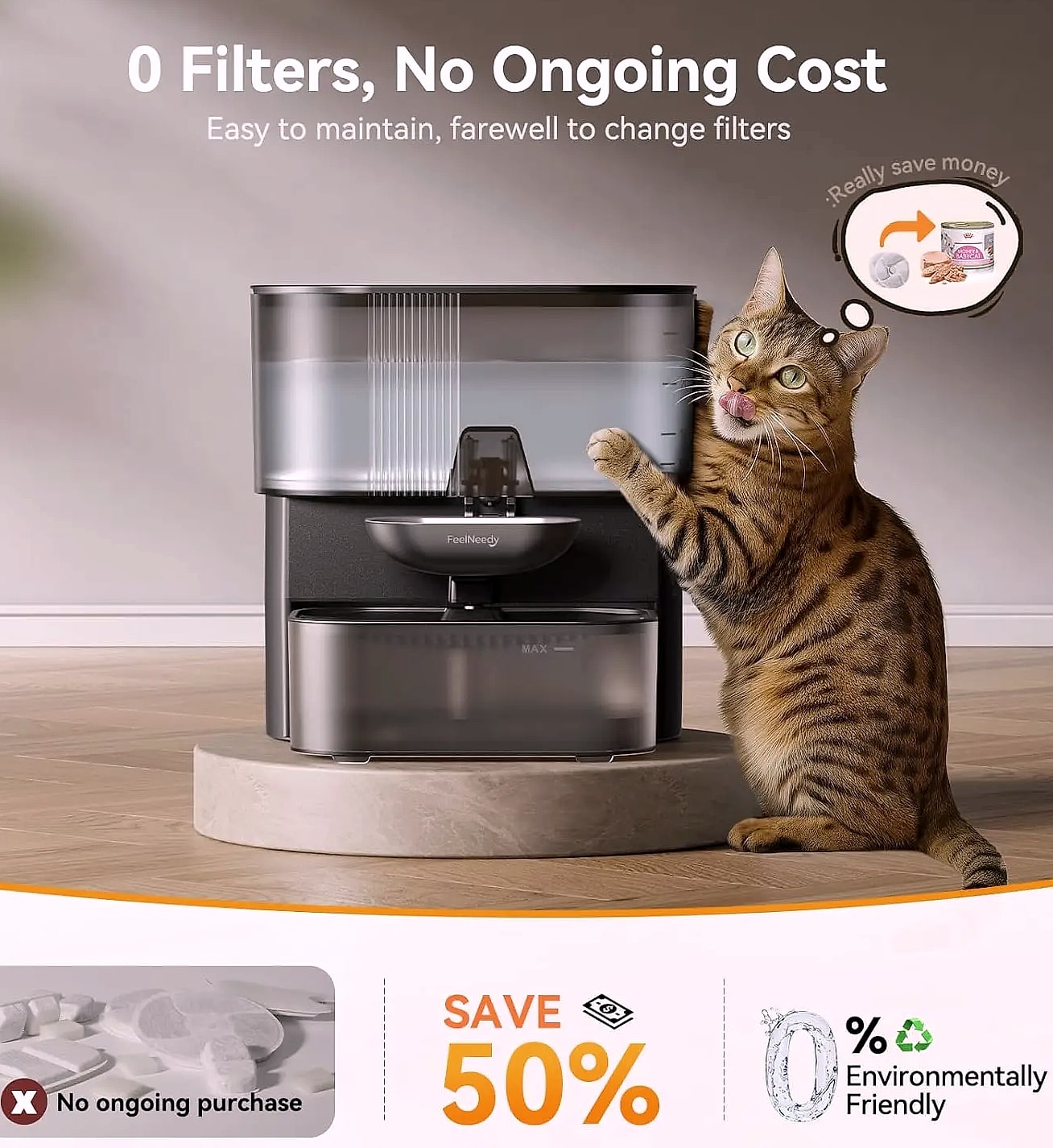 Cordless Pet Water Fountain with Wastewater Separation — close-up details