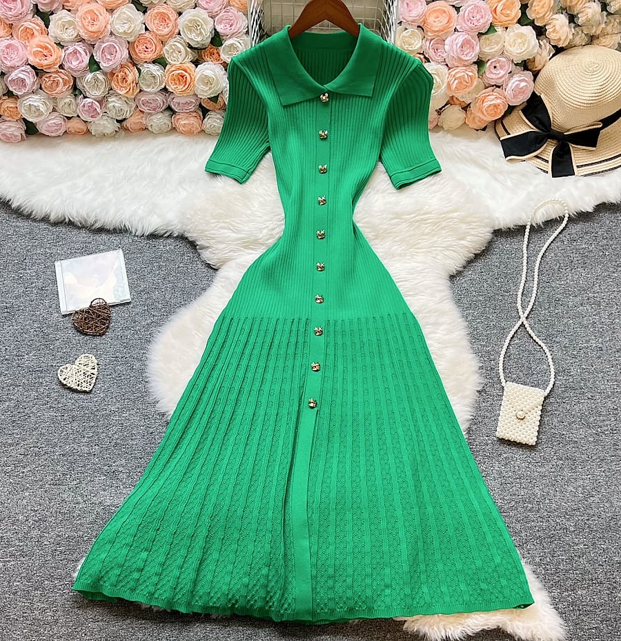 YUOOMUOO Patchwork Knit Long Dress Women Spring Summer — close-up details