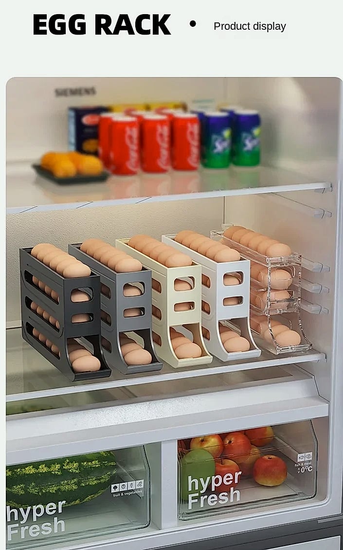 AHTOSKA 4-Layer Automatic Egg Dispenser Fridge Organizer — parts overview