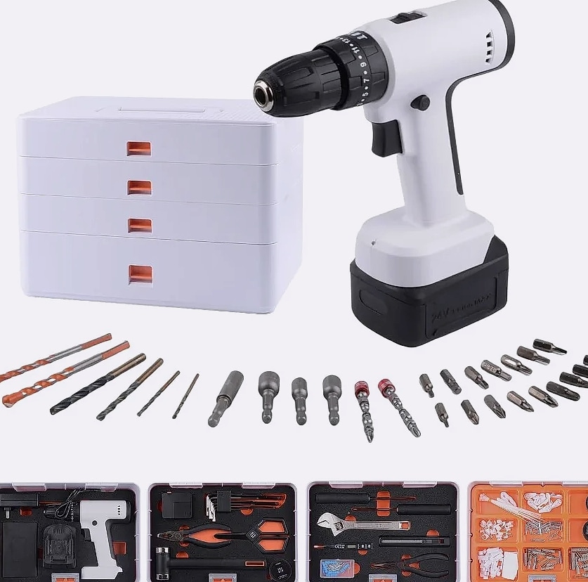 Kankeirr 589-Piece Tool Set with 24V Cordless Drill — package contents