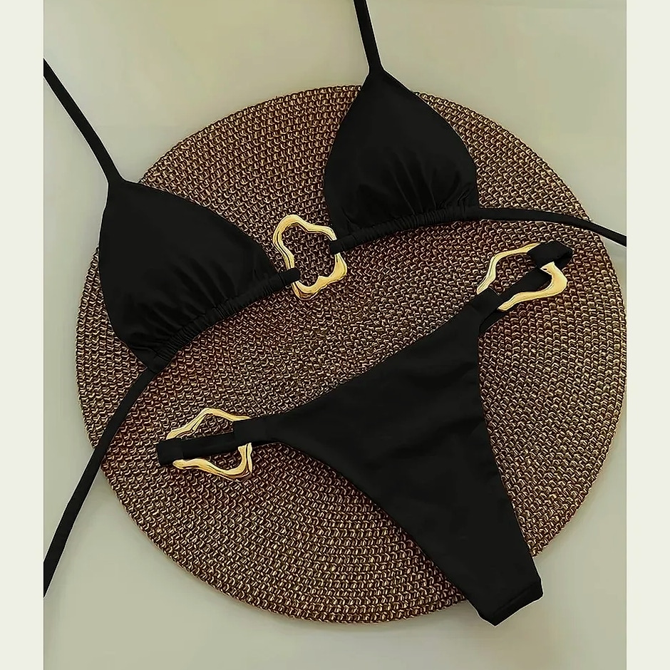 Lace-up Solid Color Two-piece Bikini Swimsuit for Women — side view