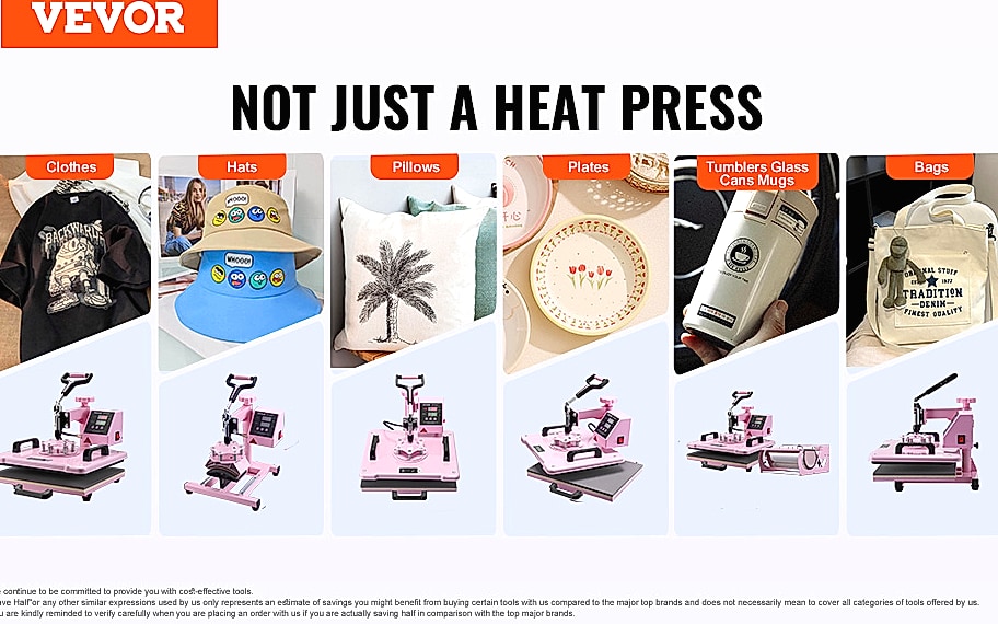 SucceBuy 12 x 15 inch Heat Press Machine with 8 Attachments — feature highlights