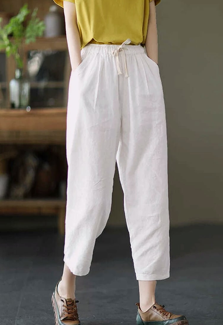 XPQBB Women's Cotton Linen Harem Pants High Waist — parts overview