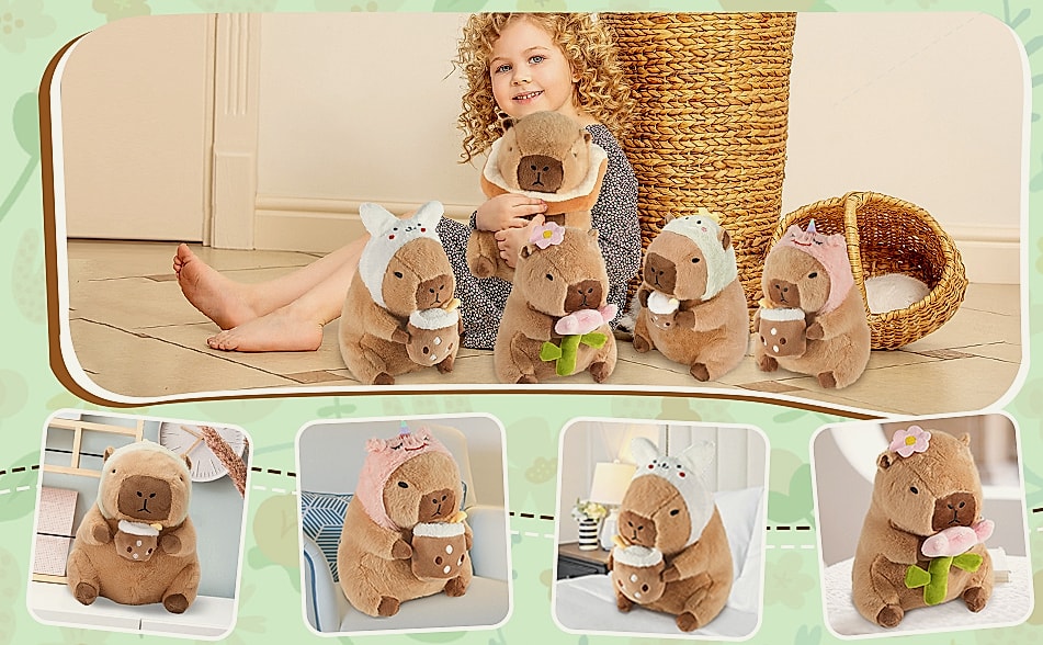 CHDBLOCK Flower Capybara Plush Toy, 11 Inch Soft Stuffed — close-up details