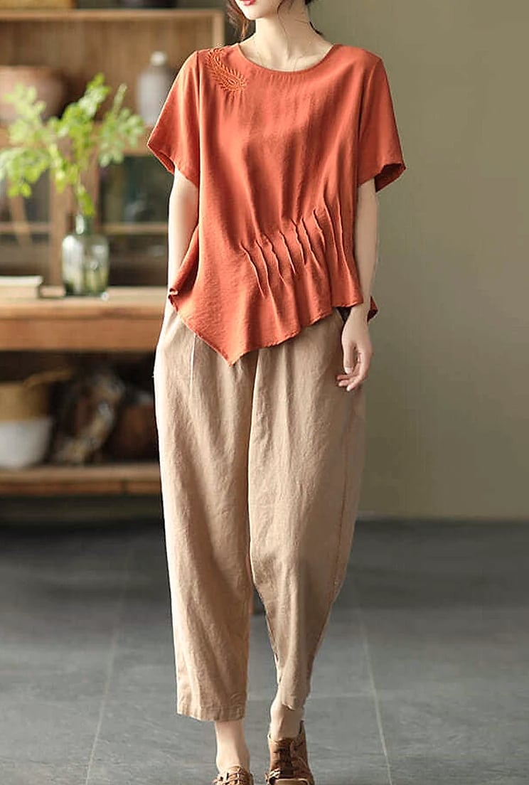XPQBB Women's Cotton Linen Harem Pants High Waist — scale reference