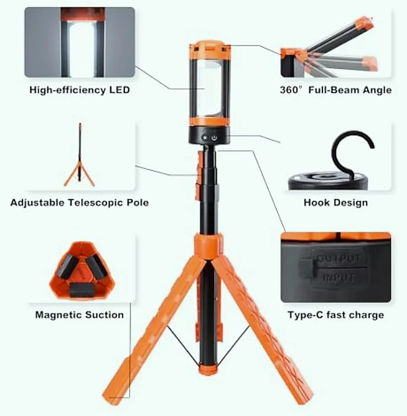 Aluminum 73 Rechargeable LED Camping Light with Telescopic — scale reference