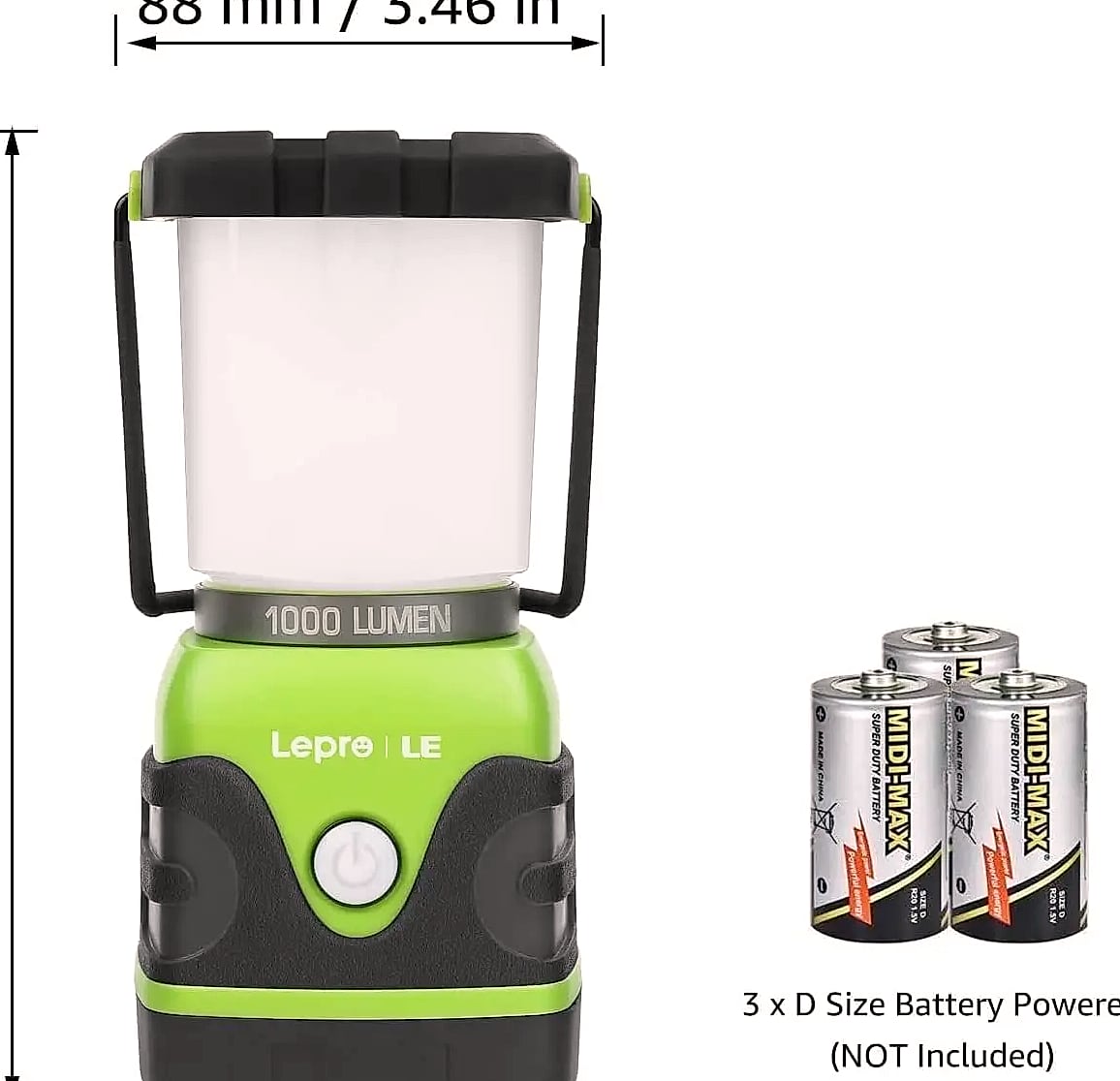 1000LM Waterproof Camping Lantern with 4 Light Modes — side view
