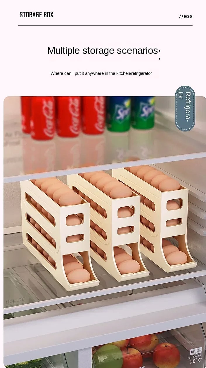 AHTOSKA 4-Layer Automatic Egg Dispenser Fridge Organizer — scale reference