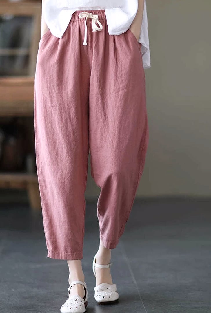 XPQBB Women's Cotton Linen Harem Pants High Waist — assembled view