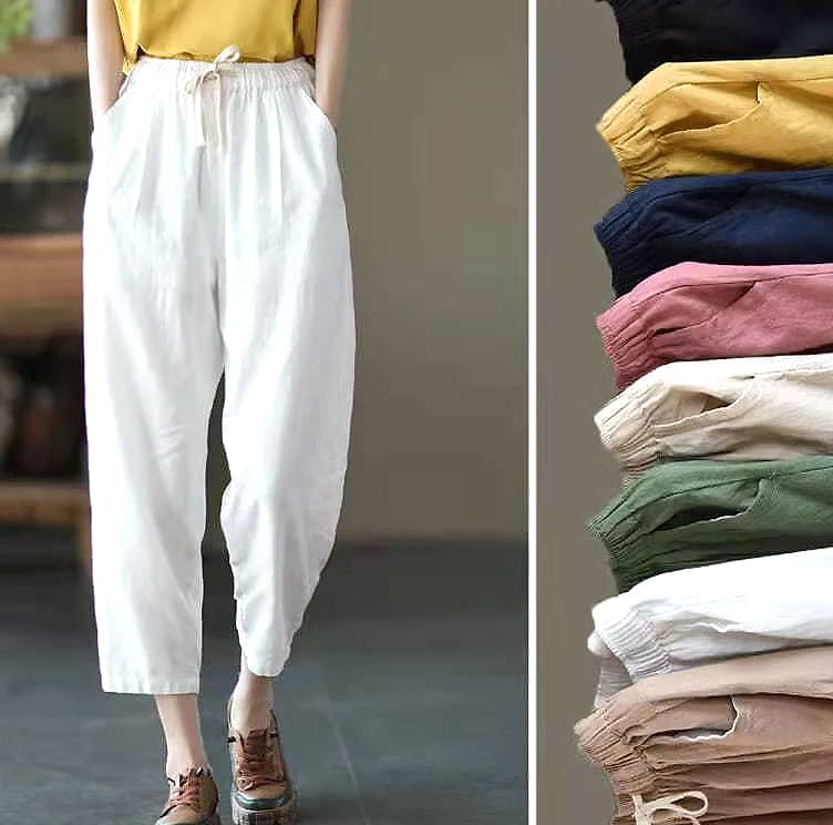 XPQBB Women's Cotton Linen Harem Pants High Waist — assembled view