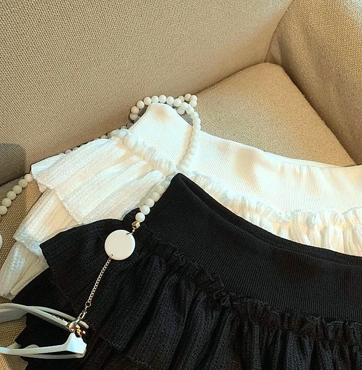 XPQBB Women's Mini Skirt Korean Fashion Ruched Ruffle — close-up details