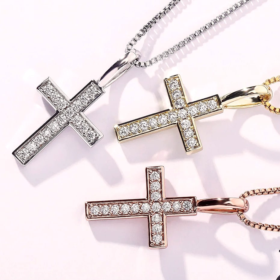 TOPGRILLZ 925 Sterling Silver Ice Zircon Cross Pendant — feature highlights