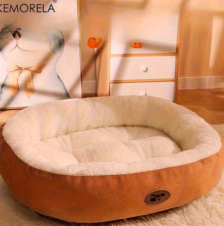 KEMORELA Oval Snuggle Pet Bed for Cats and Small Dogs — assembled view