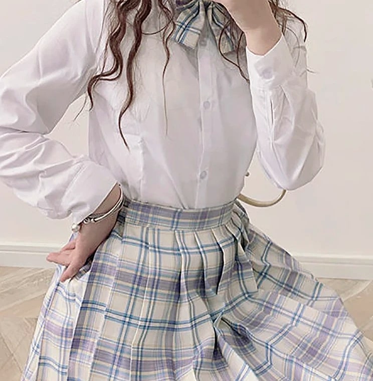 ZOKI Plaid Pleated Mini Skirt High Waist Bow Knot — scale reference