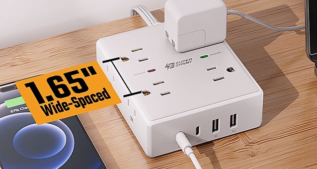 SUPERDANNY 10ft Extension Cord Power Strip, 8 Outlets 4 USB — package contents