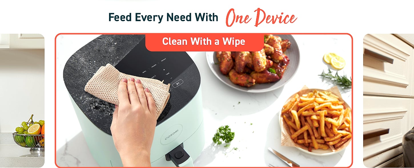Cosori Air Fryer Pro 5QT Compact with Ceramic Basket — close-up details