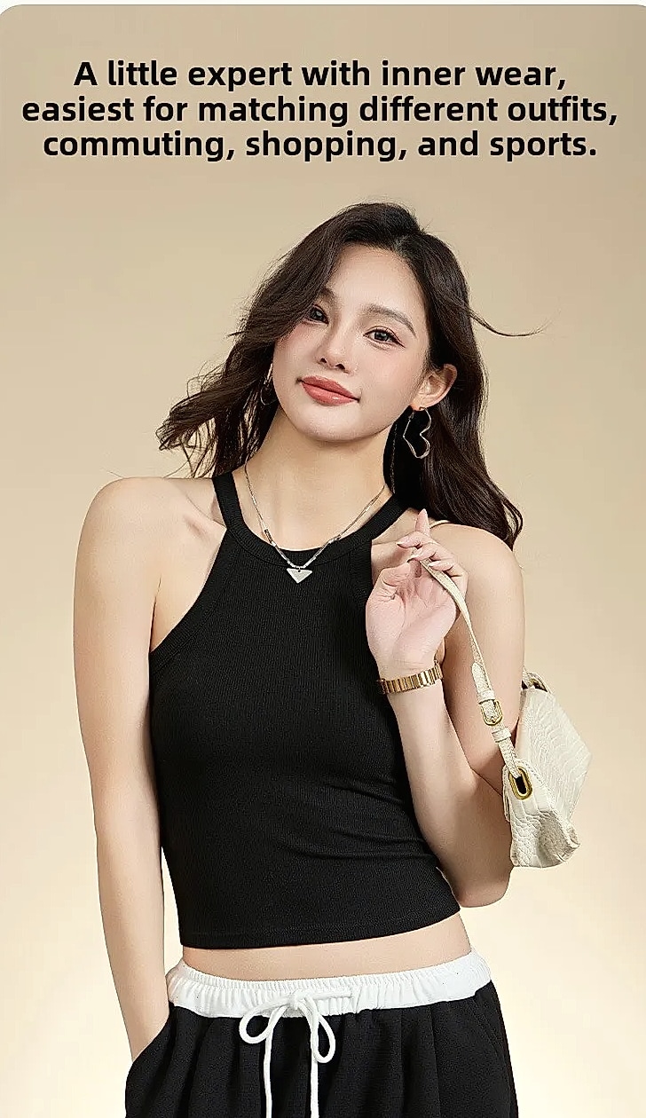 UBOWEN Threaded Halter Neck Camisole with Built-in Bra — parts overview