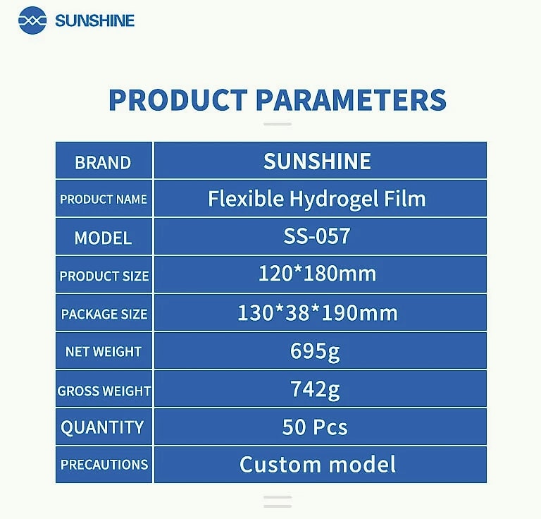 Sunshine SS-057 Hydrogel Screen Protector Film for Mobile — interior detail