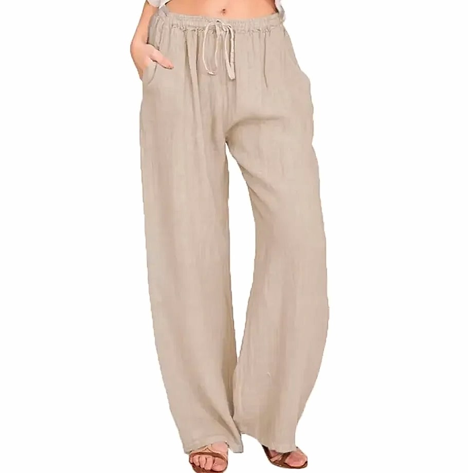 Women's Cotton Linen Elastic Waist Casual Pants — side view