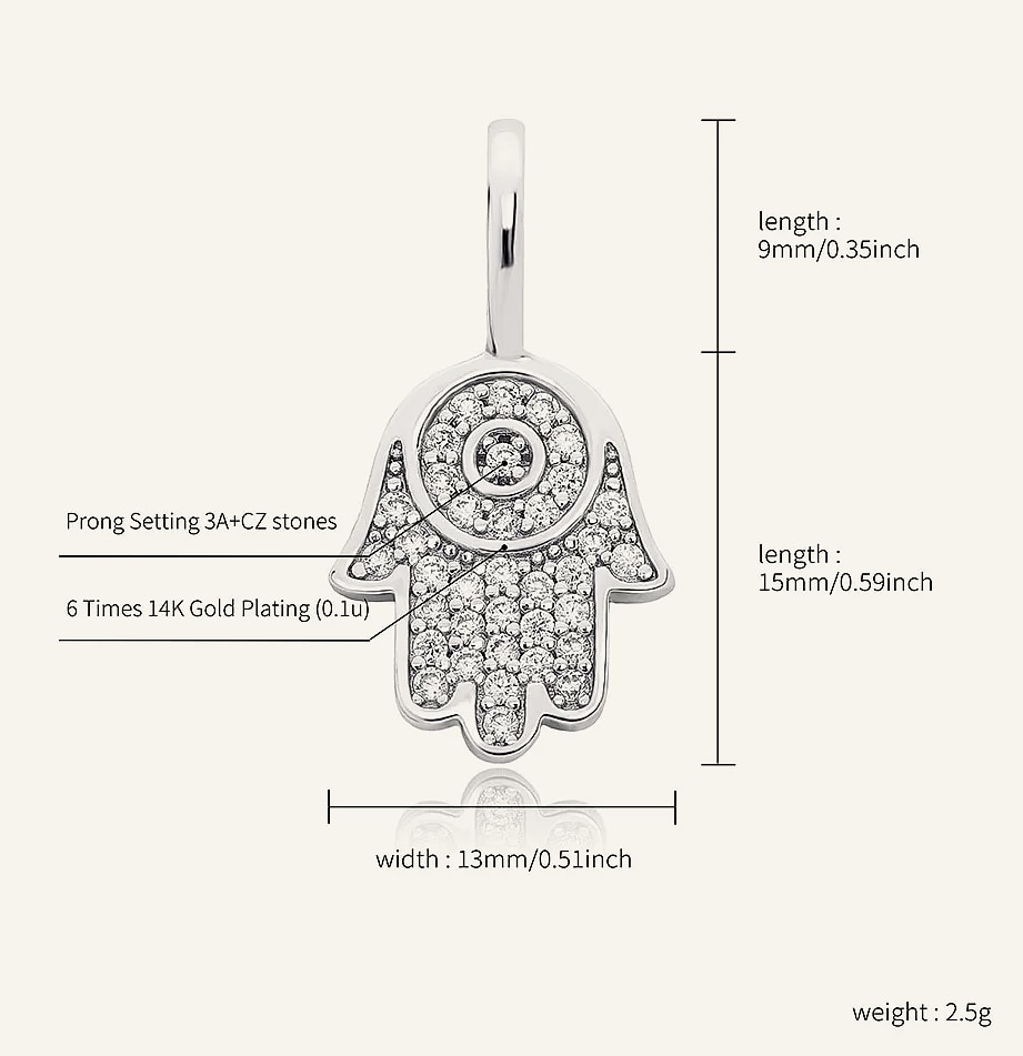 TOPGRILLZ 925 Sterling Silver Hand Pendant Cubic Zirconia — feature highlights
