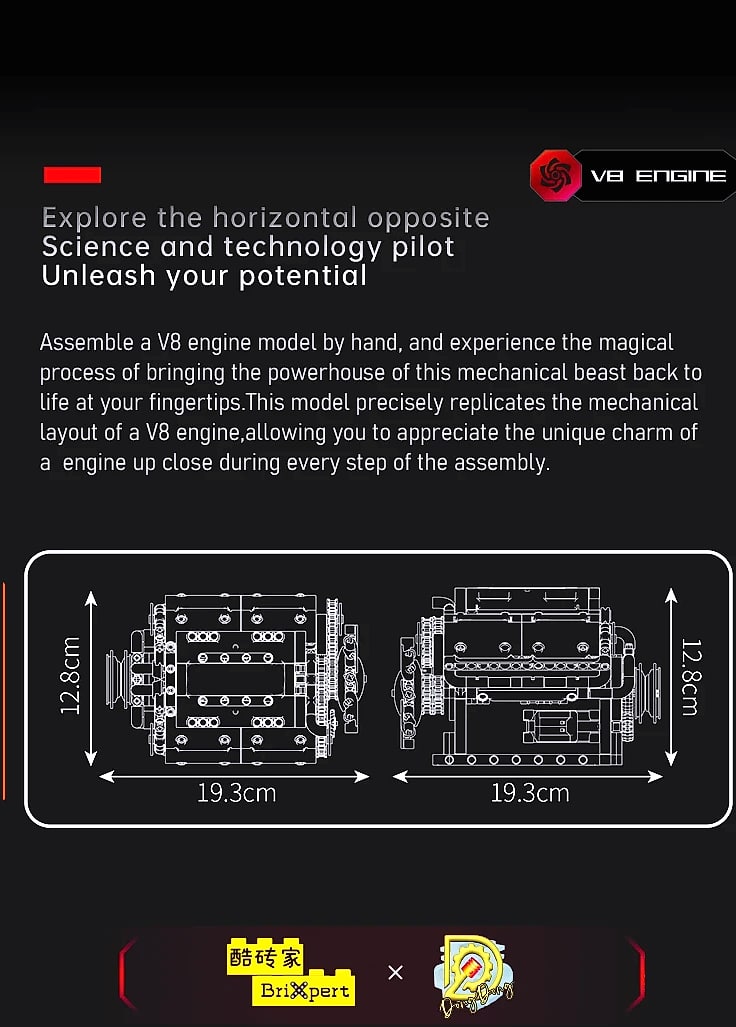 Mould King 10088 The V8 Engine Building Block Assembly — assembled view