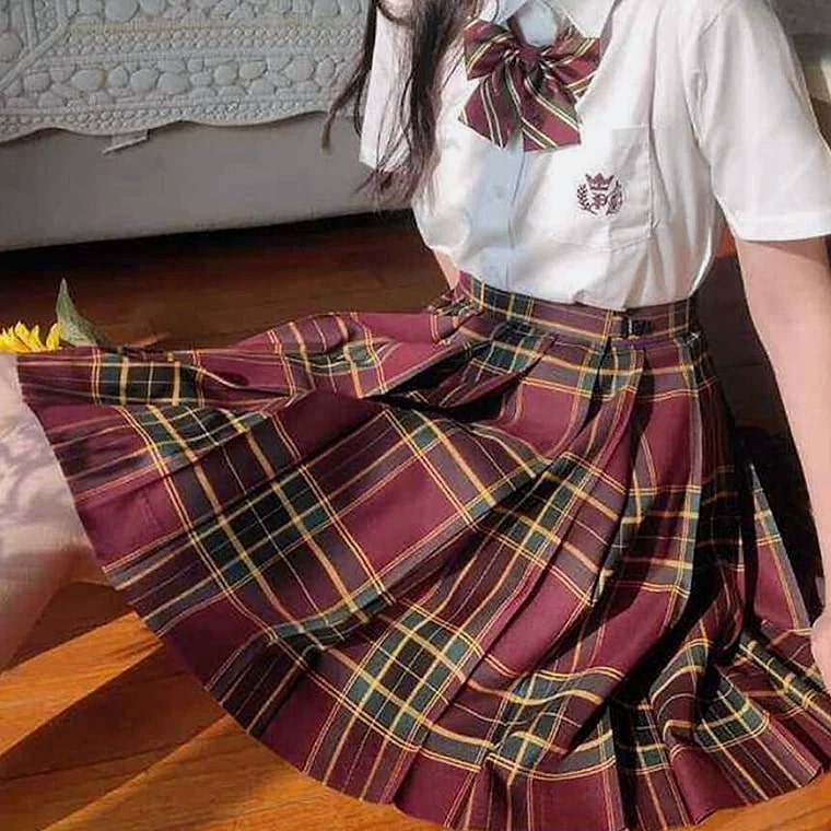 ZOKI Plaid Pleated Mini Skirt High Waist Bow Knot — assembled view