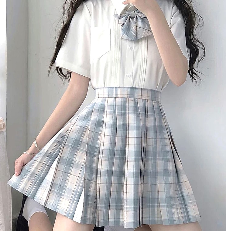ZOKI Plaid Pleated Mini Skirt High Waist Bow Knot — size comparison