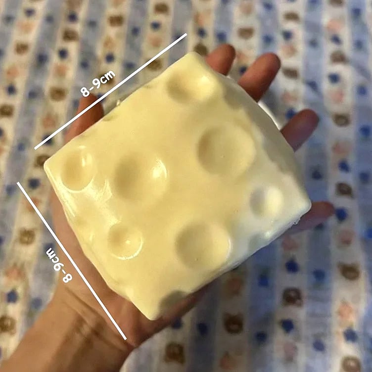 Jumbo Cheese Cube Stress Ball Shapeable Fidget Toy — package contents