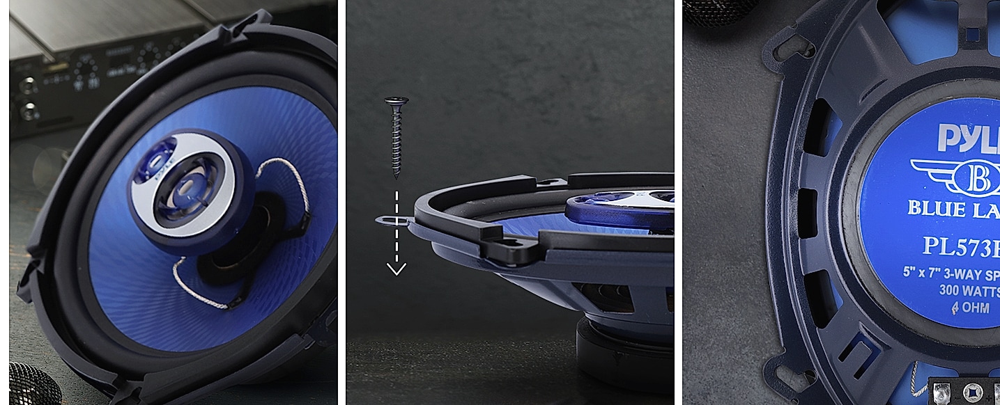 Pyle PL573BL 5x7 Car Speaker Pair 300W 3-Way System — package contents