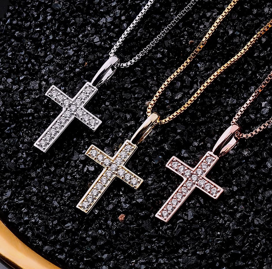 TOPGRILLZ 925 Sterling Silver Ice Zircon Cross Pendant — parts overview