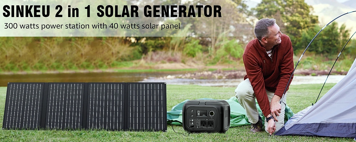 SinKeu 300W Portable Power Station with 40W Solar Panel Kit — assembled view