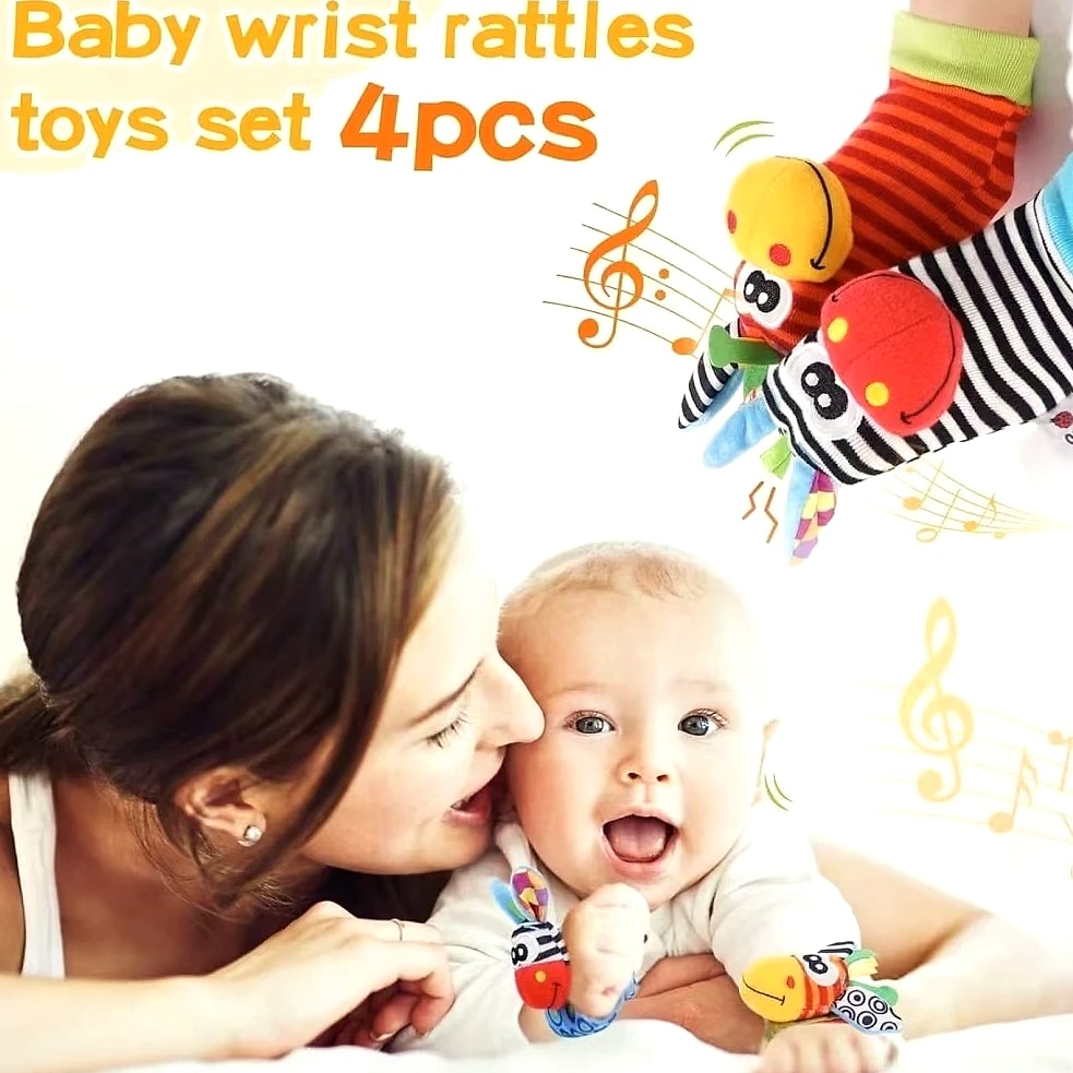 4-Piece Baby Rattle Sock Toys for Infants and Toddlers — close-up details