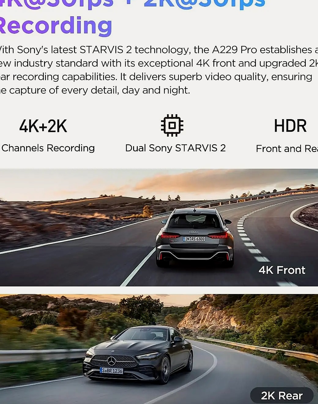 4K HDR Dual Dash Cam with Front and Rear Recording, GPS — assembled view