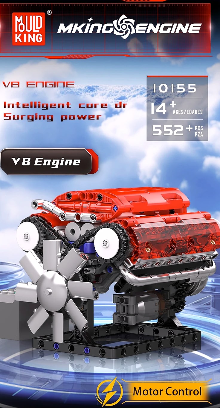 Mould King 10088 The V8 Engine Building Block Assembly — package contents