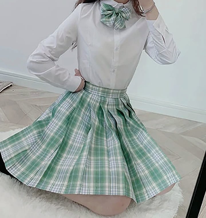 ZOKI Plaid Pleated Mini Skirt High Waist Bow Knot — close-up details