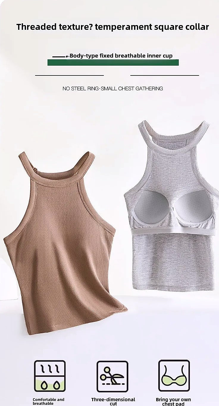 UBOWEN Threaded Halter Neck Camisole with Built-in Bra — package contents