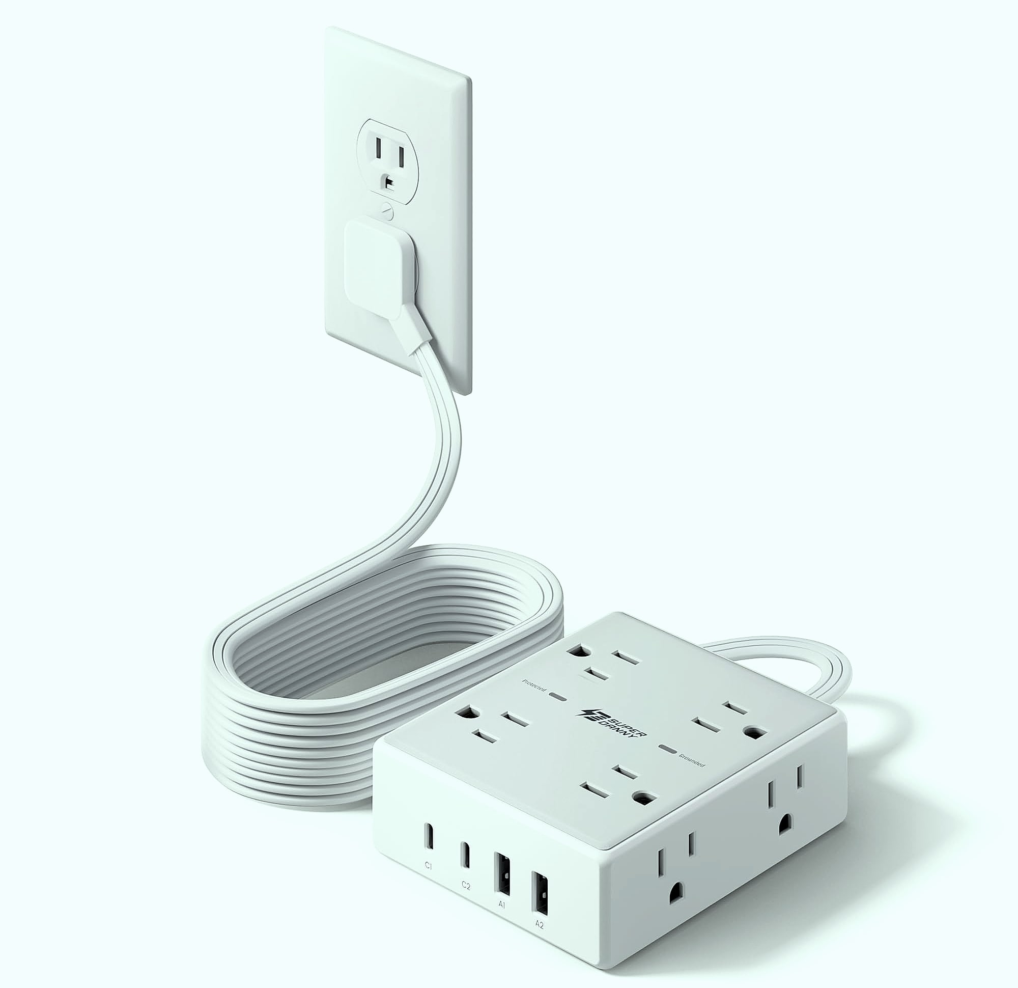 SUPERDANNY 10ft Extension Cord Power Strip, 8 Outlets 4 USB